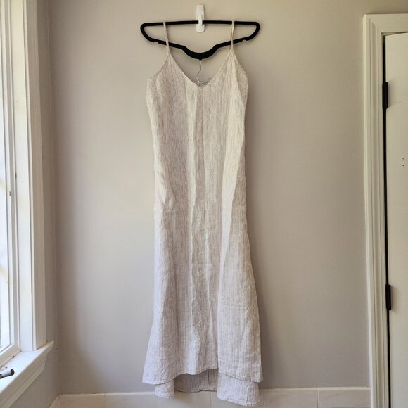 Antibes Blanc Striped Linen Maxi Dress | Medium | Gold Tan Cream RN 59478 - Picture 6 of 8